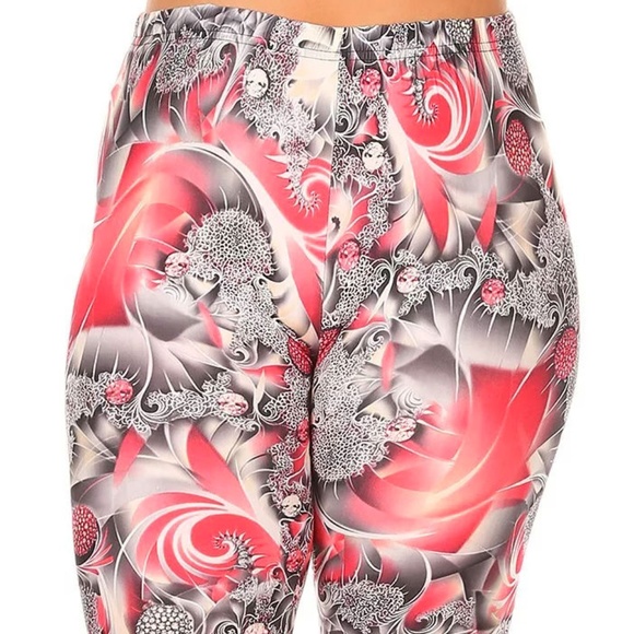 NEW LUCKY FASHION ABSTRACT SOFT LEGGINGS PANTS RED - Picture 4 of 6